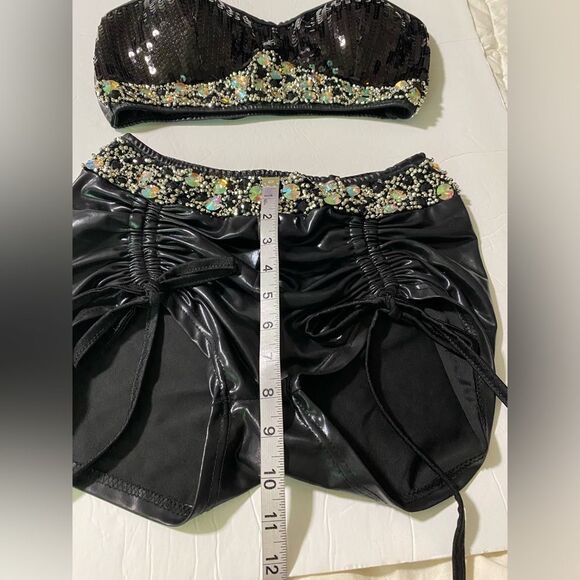 Glamour mature faux leather rocker goth Dance Custom solo costume 2 piece LA - Picture 7 of 13